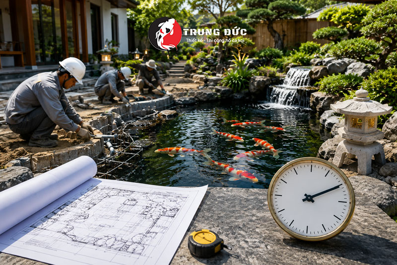 Thi Công Hồ Cá Koi Mất Bao Lâu? Thời Gian Hoàn Thiện Thực Tế Và Những Yếu Tố Ảnh Hưởng