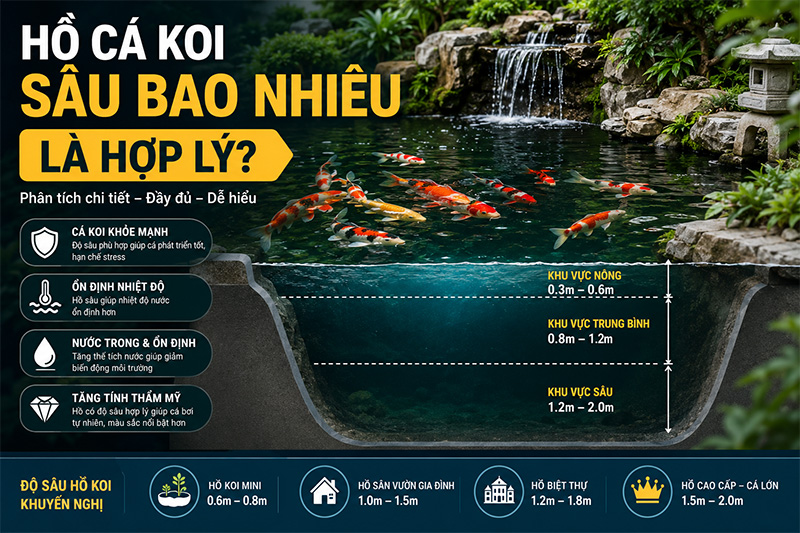 Hồ Cá Koi Sâu Bao Nhiêu Là Hợp Lý? Độ Sâu Chuẩn Khi Thi Công