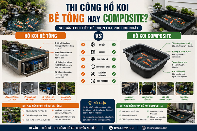 Thi công hồ Koi bê tông hay composite?