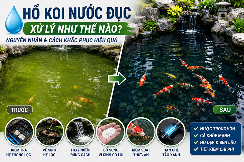 Xử Lý Nước Đục Hồ Cá Koi Như Thế Nào? Nguyên Nhân và Cách Khắc Phục