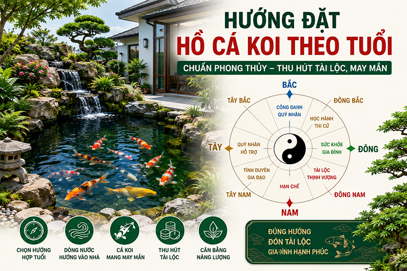 Hướng Đặt Hồ Cá Koi Theo Tuổi – Cách Chọn Vị Trí Hồ Koi Hợp Phong Thủy Mang Lại Tài Lộc
