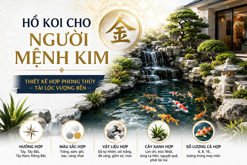 Hồ Cá Koi Cho Người Mệnh Kim - Tài Lộc Vượng Bền