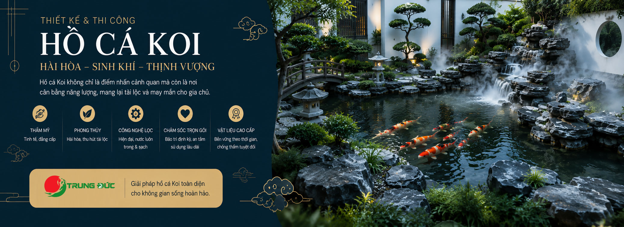 Làm hồ cá koi hài hòa sinh khí thịnh vượng