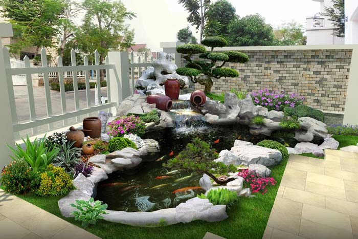 Mẫu hồ cá koi ngoài trời đẹp 
