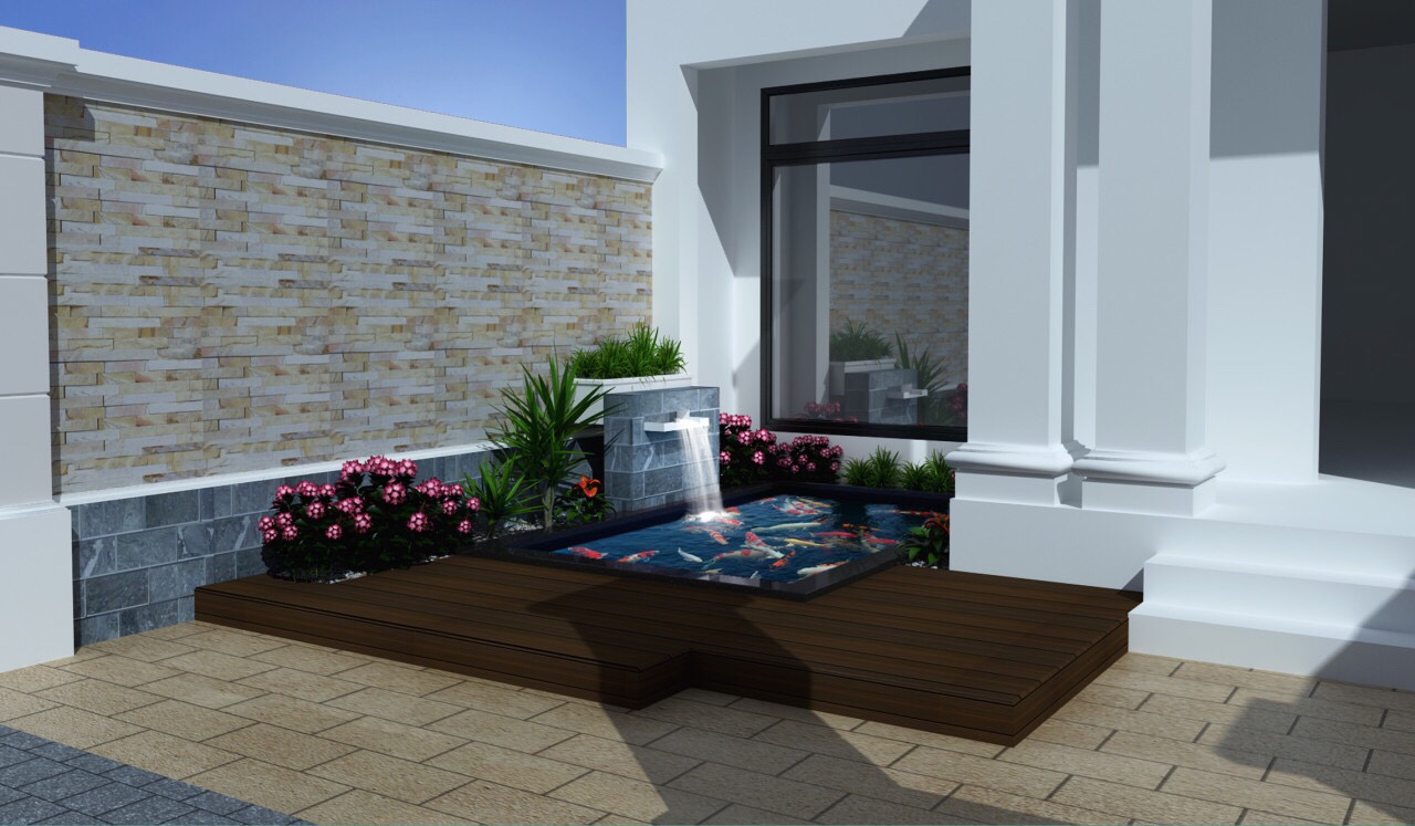 mẫu 3D hồ cá koi tại Long Biên
